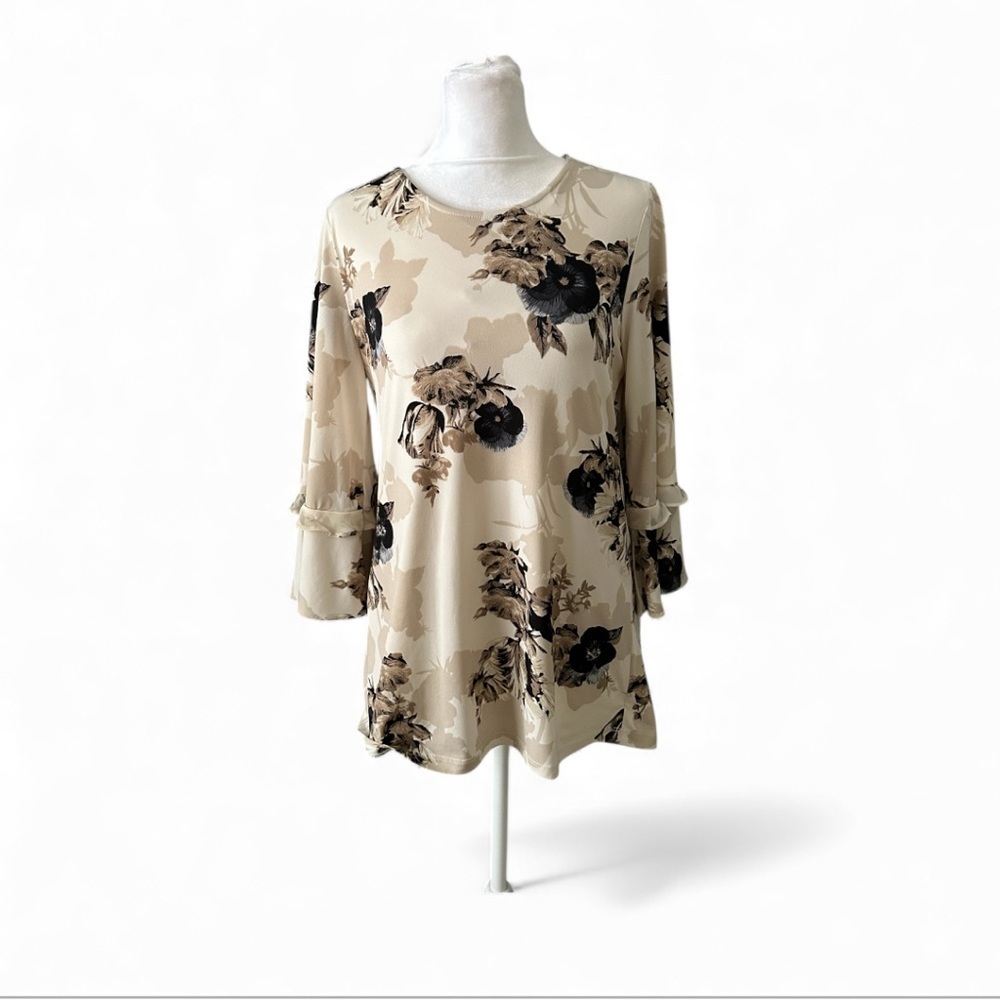 Susan Graver Cream and Black Floral Blouse size XS